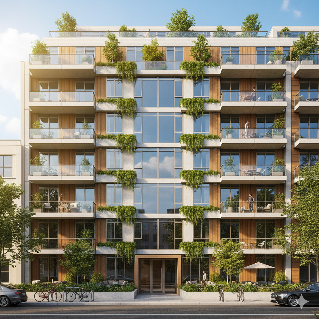 My Dem Yapı tarafından inşa edilmiş modern ve estetik bir apartman cephesi